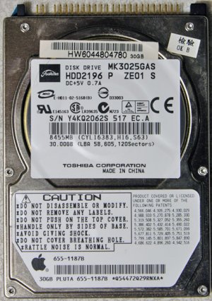 GENUINE APPLE MAC 30GB iBOOK POWERBOOK PISMO HARD DRIVE 2.5" 9.5MM