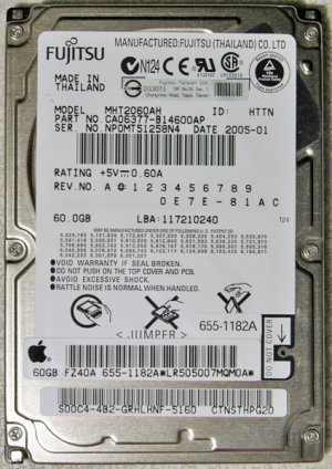 GENUINE APPLE MAC 60GB iBOOK POWERBOOK PISMO HARD DRIVE 2.5" 9.5MM