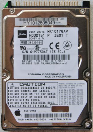 GENUINE APPLE MAC iBOOK POWERBOOK PISMO 10GB HARD DRIVE 2.5" 9.5MM