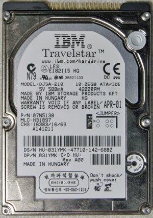 IBM THINKPAD T20 T21 T22 T23 10GB HD HARD DRIVE DJSA-210