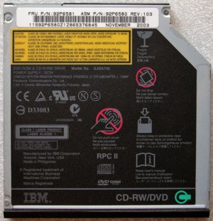 IBM THINKPAD LENOVO T40 T41 T43 R50 T60 DVD CDRW DRIVE 92P6581 UJDA745