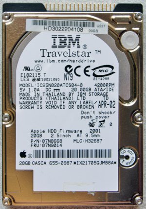 GENUINE APPLE MAC iBOOK POWERBOOK PISMO 20GB HARD DRIVE 2.5" 9.5MM