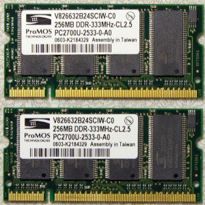 HP DV1000 512MB RAM (2X256) PC2700 DDR 333MHz 367773
