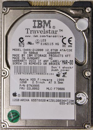 GENUINE APPLE MAC iBOOK POWERBOOK PISMO 12GB HARD DRIVE 2.5" 9.5MM