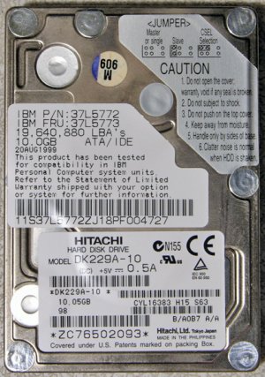 GENUINE OEM HITACHI IBM THINKPAD 10GB HD HARD DRIVE 37L5773 37L5772