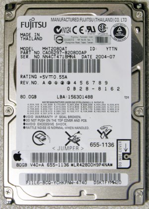 GENUINE OEM MAC POWERBOOK G4 15" 80GB HD HARD DRIVE MHT2080AT