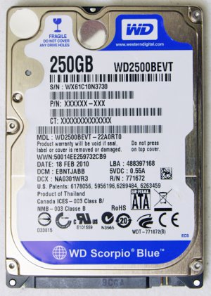 GENUINE OEM APPLE MACBOOK / PRO 250GB HD HARD DRIVE WD SCORPIO WD2500BEVT