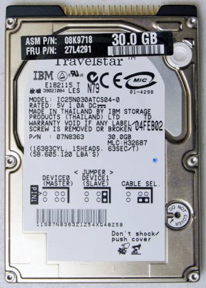 IBM THINKPAD T20 T21 X31 X32 30GB HD HARD DRIVE 27L4291 08K9718 IC25N030ATCS04