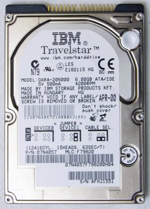 GENUINE IBM TRAVELSTAR IDE 6GB HD HARD DRIVE DARA-206000 07N4057 F79820