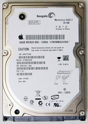 GENUINE OEM APPLE MACBOOK / PRO 13" 15" 80GB HD HARD DRIVE ST98823AS 655-1285A