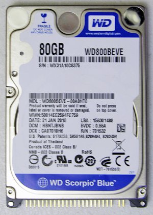 WD WESTERN DIGITAL SCORPIO BLUE 80GB IDE HDD HD HARD DRIVE 2.5" 9.5MM WD800BEVE