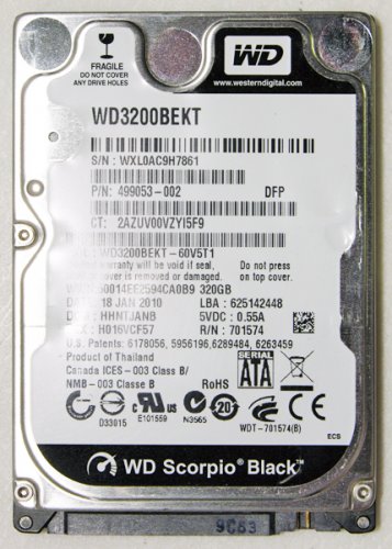 OEM HP PAVILION DV4 WD 320GB 7200RPM HD HARD DRIVE WD3200BEKT 60V5T1 499053