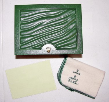 GENUINE ORIGINAL ROLEX WATCH BOX GREEN w/ CLEANING CLOTH AND COVER