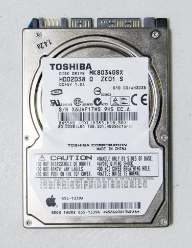 GENUINE OEM APPLE MACBOOK / PRO 13" 15" 80GB HD HARD DRIVE MK8034GSX 655-1339-A