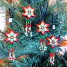 4 Christmas Ornaments Shooting Stars Hand Beaded Fair Trade Red Green & Gold