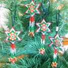 4 Christmas Ornaments Shooting Stars Hand Beaded Fair Trade Red Green & Silver 4 Christmas Ornaments Shooting Stars Hand Beaded Fair Trade Red Green & Silver