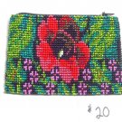Coin Purse Beaded Floral Design Cloth Lined Zips close Fair trade #20