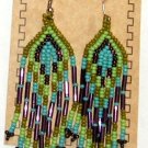 Beaded Earrings 3" Length Turquoise Blue Green & Purple Beadwork Regalia SD96