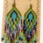 Beaded Earrings 3" Length Turquoise Blue Green & Purple Beadwork Regalia SD96