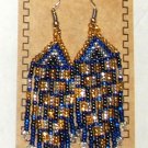 Beaded Earrings 3" Length Gold Silver Blue & Black Beadwork Regalia SD97 Beaded Earrings 3" Length Gold Silver Blue & Black Beadwork Regalia SD97