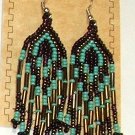 Beaded Earrings 3" Length Aqua Brown & Purple Beadwork Regalia SD101 Beaded Earrings 3" Length Aqua Brown & Purple Beadwork Regalia SD101