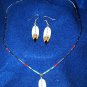 Handmade Carved & Painted Bone Feather Silver Necklace and Earring set #Blue