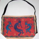Purse Handbag Kokopelli Dancers Cotton Canvas 13x19" Zips new #2 Rusty brown