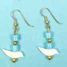 Earrings Carved Mother of Pearl White Birds Native American Iroquois Light Blue