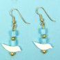 Earrings Carved Mother of Pearl White Birds Native American Iroquois Light Blue