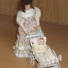 Dollhouse Miniature 5.5 Inch Woman Doll with Carriage and Baby