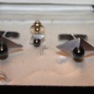 VINTAGE 14 KT WHITE GOLD BLACK PEARL  CUFFLINKS TIE PIN