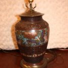 JAPANESE BRONZE CHAMPLEVE ENAMEL VASE MOUNTED LAMP 19c.