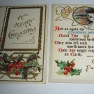 2 Bells and holly embossed Christmas Postcards lot  C66
