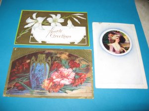 3 Flower Vintage Postcards G21