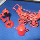 3 pieces red dollhouse miniatures metal