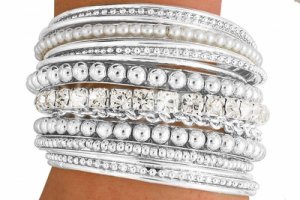 Bangle Bracelet SILVER TONE Austrian Crystal  15 pc. set