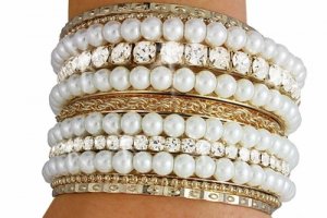 Austrian Crystal & Faux Pearl Bangle Bracelet 11 pc. set
