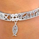 Christian "jesus" fish cross *LOVE HOPE FAITH* SILVER tone bracelet