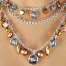 Womens Jewelry Earring & Necklace set 3-tone 3 strand