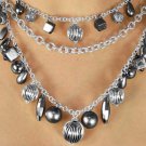 Womens Jewelry Earring & Necklace set silver-tone 3 strand