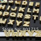 Wholesale lot Slide letters Charms 8mm Rhinestone Gold Alphabet