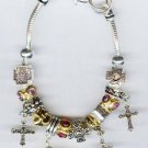 Glass Bead designer style European charm Bracelet w/ cross