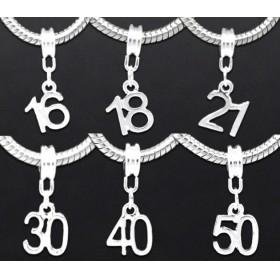 Number /Age Dangle DIY Beads Fit Charm Bracelet 250pcs free shipping