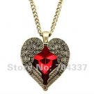 Vintage Style Ruby Red Crystal Heart Charm Necklace Free shipping