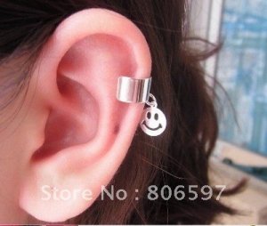 smiley face & butterfly .925 silver ear cuff earrings 2pc's