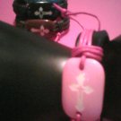 pink CROSS Peace Stone Leather Hemp Cord Wristband Bracelet Free Ship