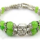 Green Jade Silver beads Bracelets bangle Fashion Free shipping