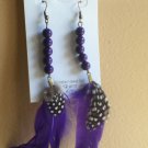 FEATHER EARRING WITH BEADs PURPLE free shipping