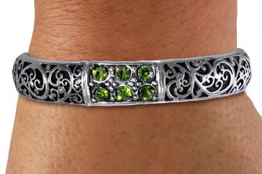Stretch Bracelet Vintage Ivy Script Style Antiqued Silver Tone And Black Fill