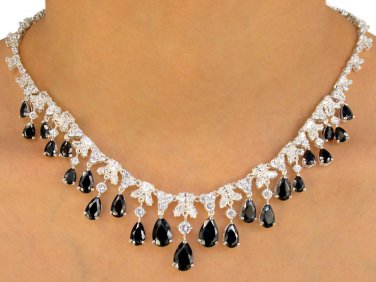 Genuine Black Austrian Crystal Teardrops Necklace Titanium Post Earrings